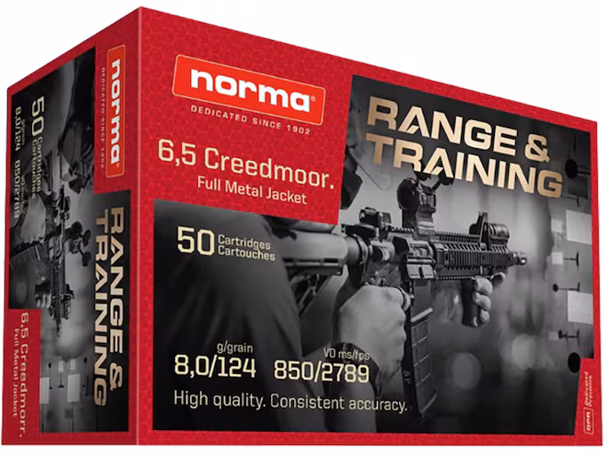 Norma 6.5 Creedmoor Ammo 124 Grain Full Metal Jacket Box of 50