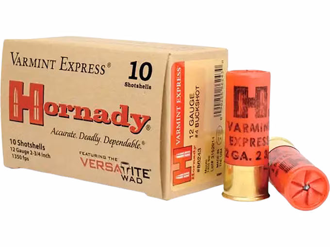 Hornady Varmint Express 12 Gauge Ammo 2-3/4" #4 Buckshot 24 Pellets Box of 10