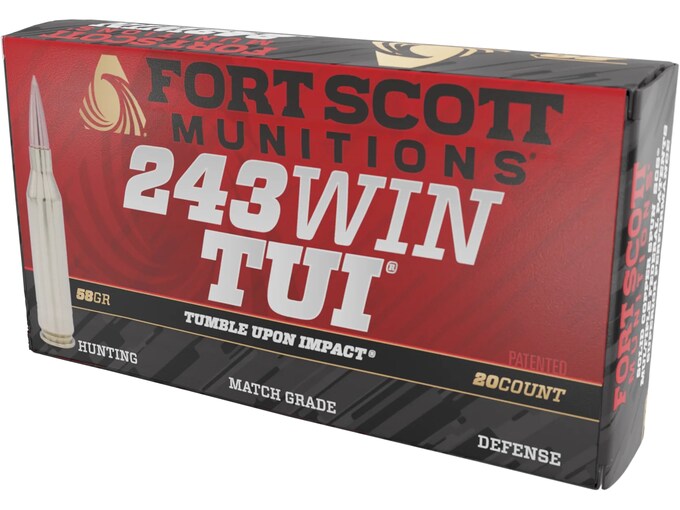 Fort Scott Munitions TUI 243 Winchester Ammo 58 Grain Solid Lead Free Box of 20